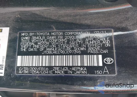 2011 Toyota Corolla Le z USA, uszkodzony, nr VIN JTDBU4EE9BJ097396